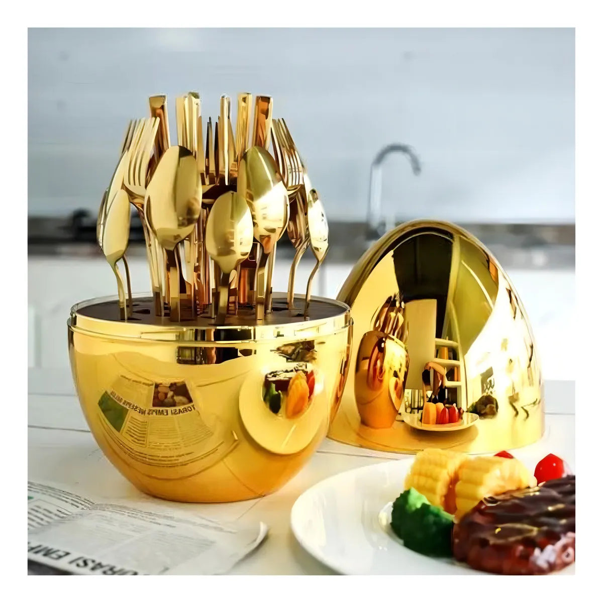 Juego De Cubiertos 24pcs Acero Inoxidable Gold Estuche Huevo